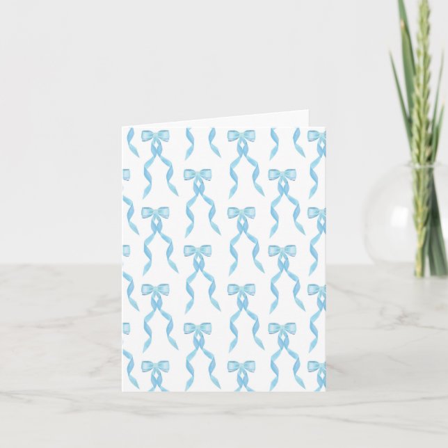 Fancy Watercolor Blue Bow Pattern Card (Front)
