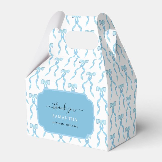 Fancy Watercolor Blue Bow Pattern Favor Box (Front Side)