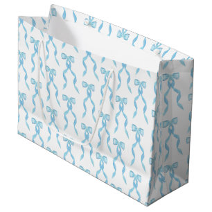 Fancy Watercolor Blue Bow Pattern Large Gift Bag