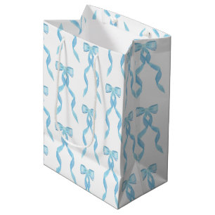 Fancy Watercolor Blue Bow Pattern Medium Gift Bag