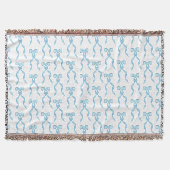 Fancy Watercolor Blue Bow Pattern Throw Blanket (Front)