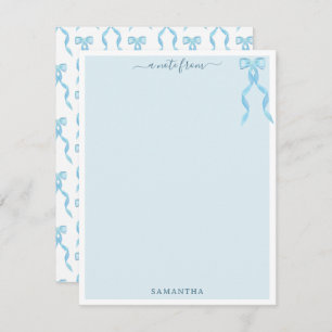 Fancy Watercolor Blue Bow Personalized Card