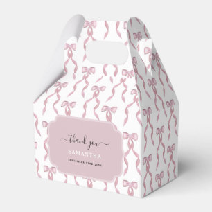 Fancy Watercolor Pink Bow Birthday Favor Box