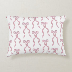 Fancy Watercolor Pink Bow Pattern Accent Pillow