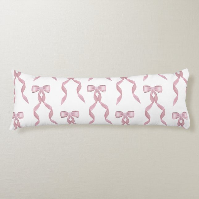 Fancy Watercolor Pink Bow Pattern Body Pillow (Front)