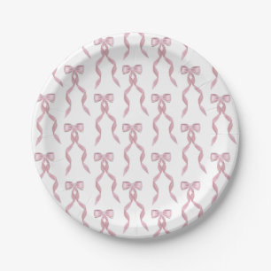 Fancy Watercolor Pink Bow Pattern Paper Plate