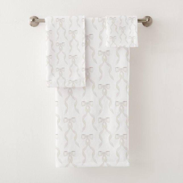Fancy Watercolor White Bow  Bath Towel Set (Insitu)