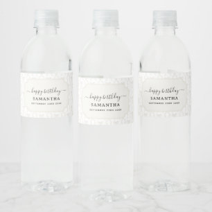 Fancy Watercolor White Bow Birthday Water Bottle Label