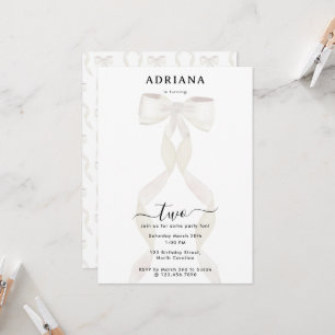 Fancy Watercolor White Bow Formal Birthday Invitation