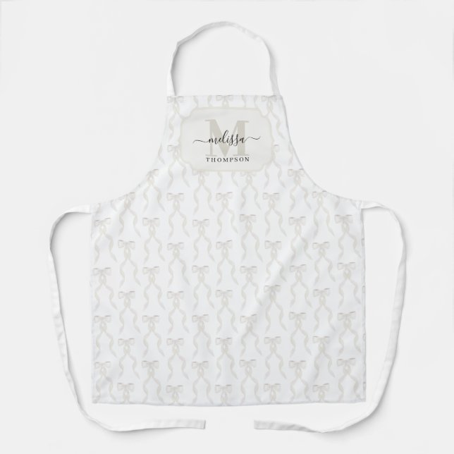 Fancy Watercolor White Bow Pattern Apron (Front)