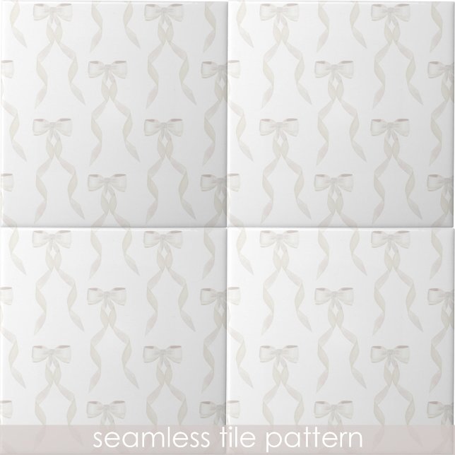 Fancy Watercolor White Bow Pattern Gender Neutral Tile (Fancy Watercolor White Bow Pattern Gender Neutral Ceramic Tile)