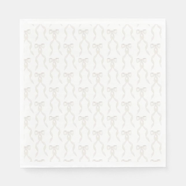 Fancy Watercolor White Bow Pattern Napkin (Front)