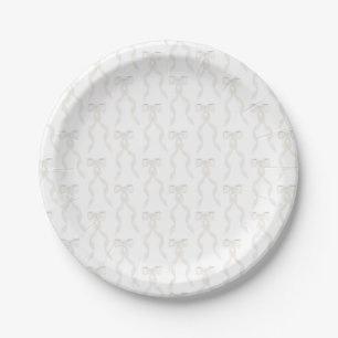 Fancy Watercolor White Bow Pattern Paper Plate