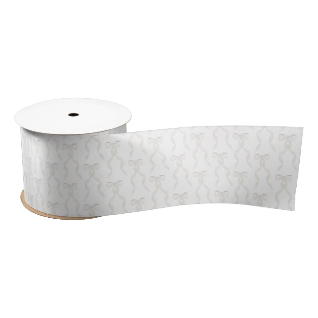 Fancy Watercolor White Bow Pattern Satin Ribbon (Spool)