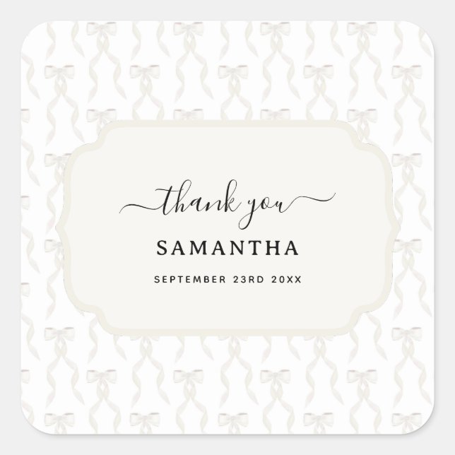 Fancy Watercolor White Bow Pattern Square Sticker (Front)