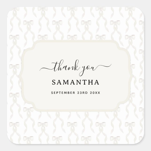 Fancy Watercolor White Bow Pattern Square Sticker (Front)
