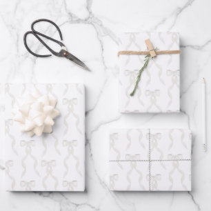 Fancy Watercolor White Bow Pattern Wrapping Paper Sheet