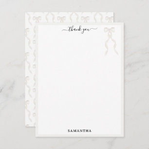 Fancy Watercolor White Bow Personalized Thank You Card