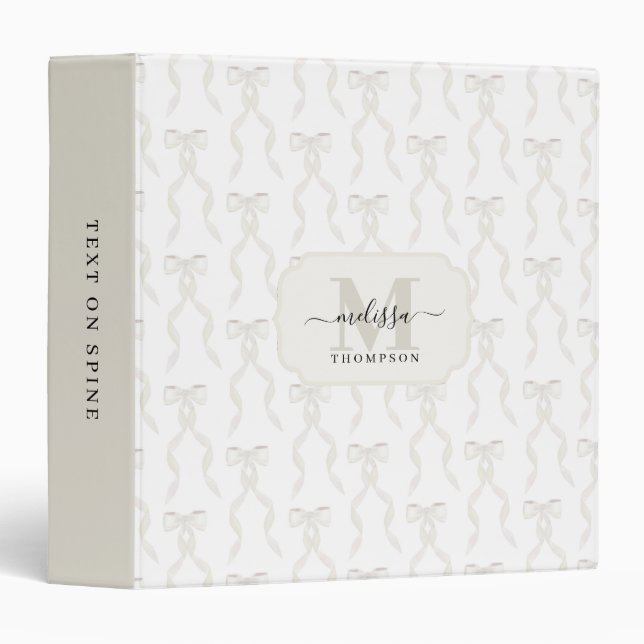 Fancy Watercolor White Bow Wedding Album Binder (Front/Spine)
