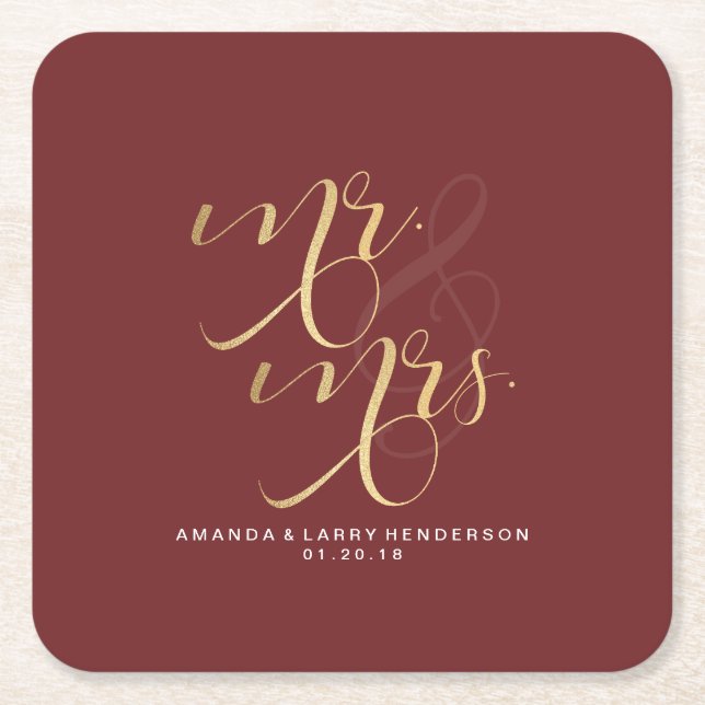 Fancy Wedding Mr & Mrs Coasters (Front)