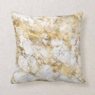 Fancy White and Gold Marble Throw Pillow