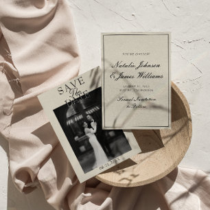 Fancy White Black Old Money Fancy Photo Wedding Save The Date