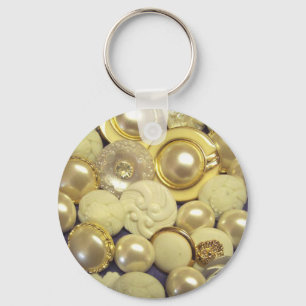 Fancy White Button Collage Keychain