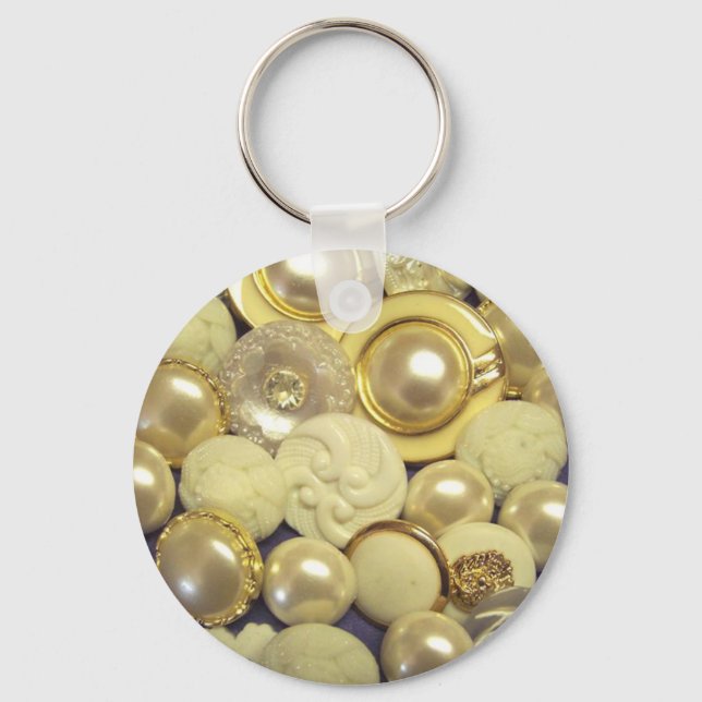 Fancy White Button Collage Keychain (Front)