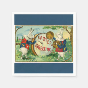 Fancy White Easter Bunnies Blue Napkin