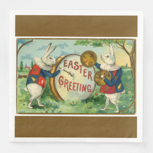 Fancy White Easter Bunnies Dark Brown Napkin
