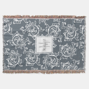 Fancy White Scrolled Leaves - Personalized Throw Blanket