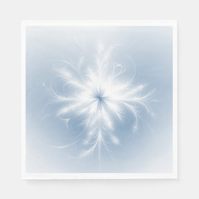 Fancy White Snowflake On Blue Napkin (Front)