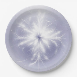 Fancy White Snowflake On Purple Paper Plate