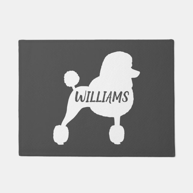 Fancy White Standard Poodle Dog Silhouette Custom Doormat (Front)