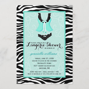 Fancy Wild Aqua Zebra Lingerie Shower Bachelorette Invitation