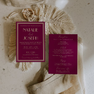 Fancy Wine Dusty Rose Old Money All In One Wedding Invitation