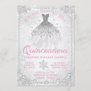 Fancy Winter Wonderland Snowflake Quinceanera Invitation