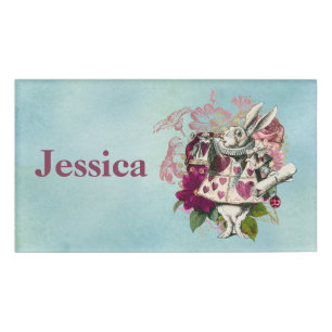 Fancy Wonderland White Rabbit Name Tag