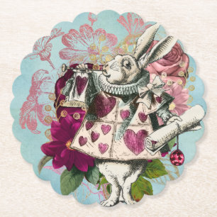 Fancy Wonderland White Rabbit Paper Coaster