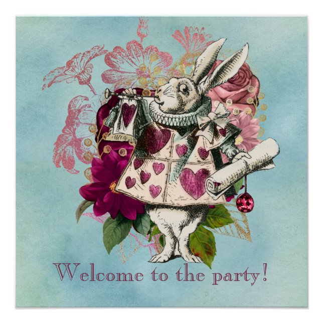Fancy Wonderland White Rabbit Party Poster (Front)