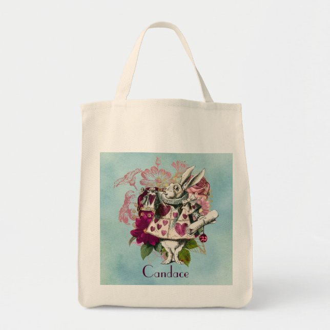 Fancy Wonderland White Rabbit Personalized   Tote Bag (Front)