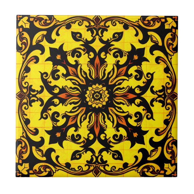 Fancy Yellow Decorative Tile (Front)