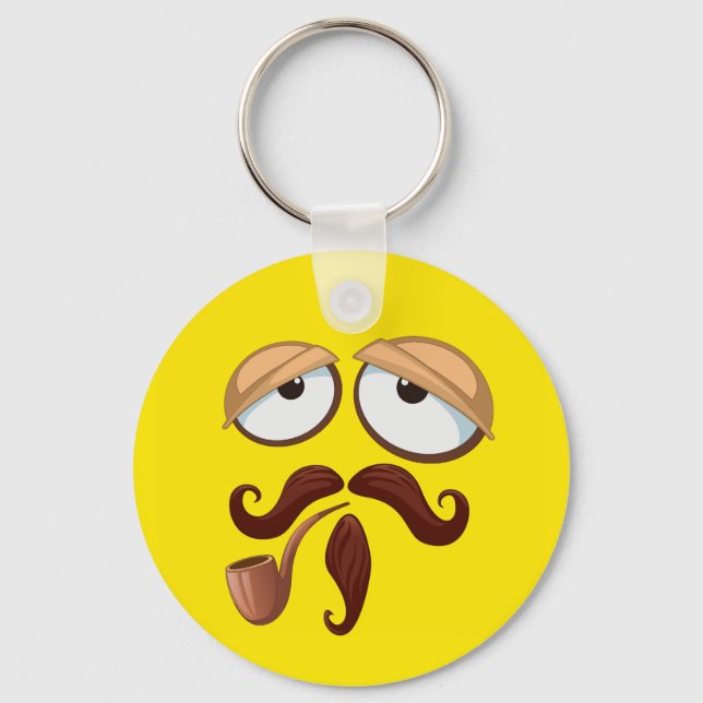 Fancy Yellow Face with Pipe and Moustache Keychain (Front)