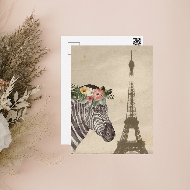 Fancy Zebra & Eiffel Tower Postcard (Creator Uploaded)
