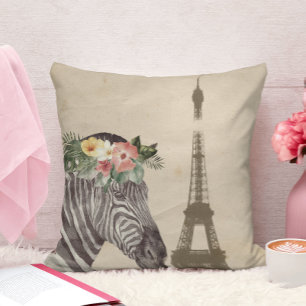 Fancy Zebra & Eiffel Tower  Throw Pillow