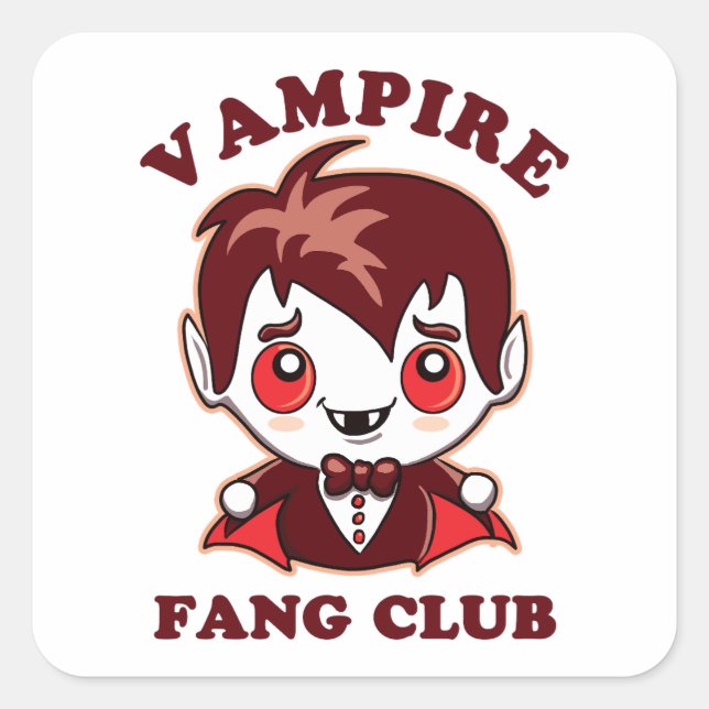 Fang Club | Funny Pun And Cute Vampire Square Sticker (Front)