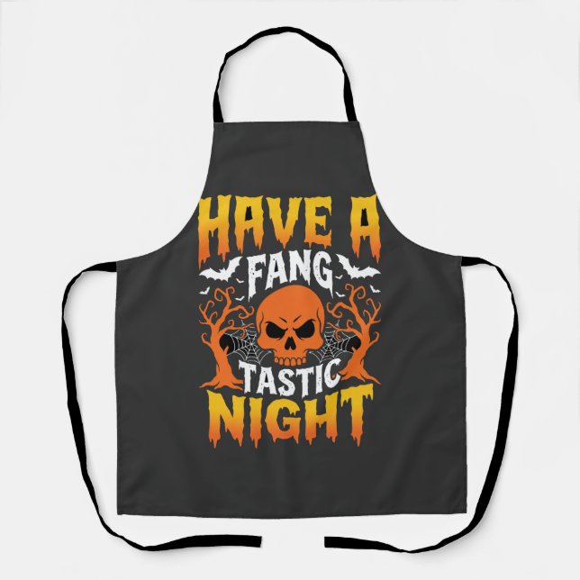 Fang-Tastic Night Halloween Skull and Bats Apron (Front)