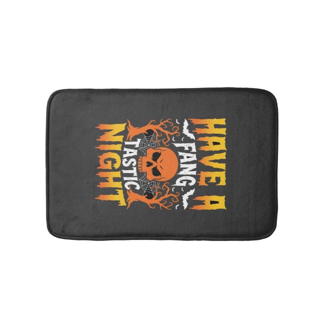 Fang-Tastic Night Halloween Skull and Bats Bath Mat (Front)