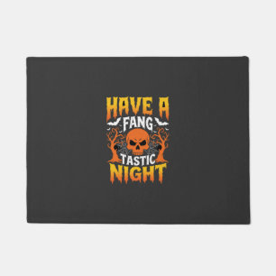 Fang-Tastic Night Halloween Skull and Bats Doormat