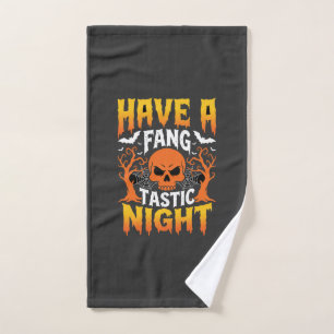 Fang-Tastic Night Halloween Skull and Bats Hand Towel